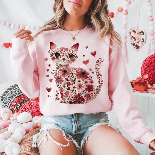 Valentine Cat Sweatshirt Valentine Sweatshirt, Heart Love Cat Valentine Sweatshirt, Trendy Valentine Sweatshirt, Cat Lover Sweatshirt, Cupid Cat Cute Cat