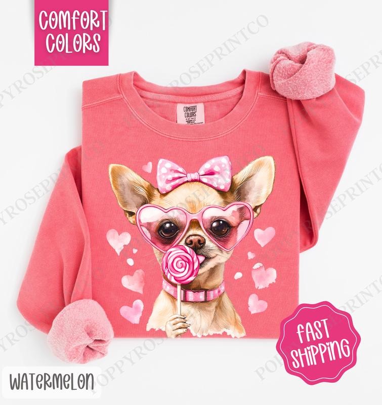 Valentine Chihuahua Comfort Colors Sweatshirt, Valentine's Day Women's Crewneck, Cute Women's Sweater T-Shirts, Hoodie