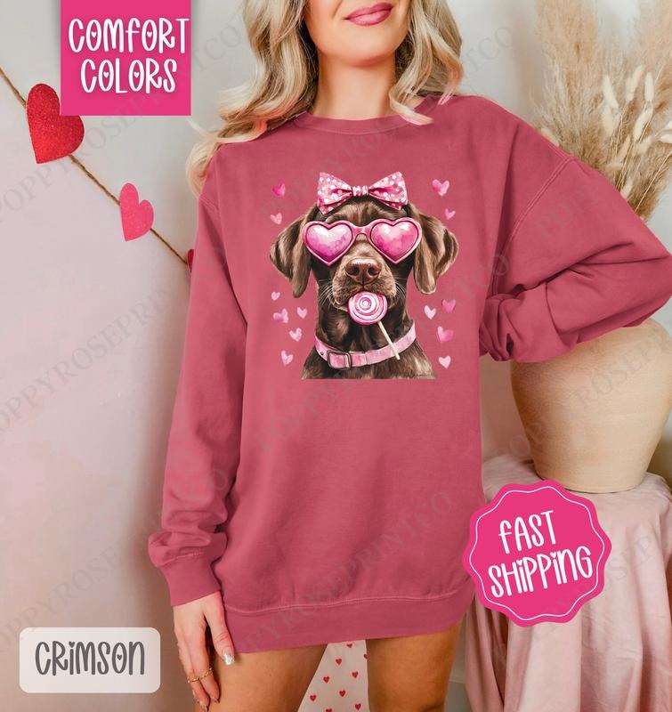 Valentine Chocolate Lab Comfort Colors Sweatshirt, Valentine's Day Women's Crewneck, Cute Women's Sweater T-Shirts, Hoodie