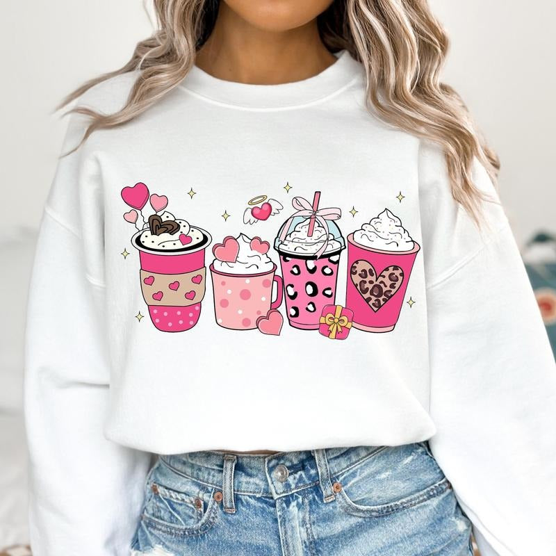 Valentine Coffee Sweatshirt, Valentines Day Sweatshirt, Coffee is My Valentine Sweatshirt, Pink Valentine Coquette Heart...