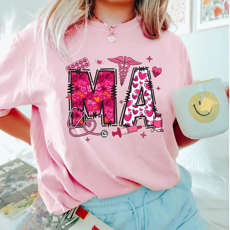Valentine MA T-shirt, Medical Assistant Shirt, Cute MA Nurse Tee, Valentine Gift for MA Hoodie, Sweatshirt | DripVista.com