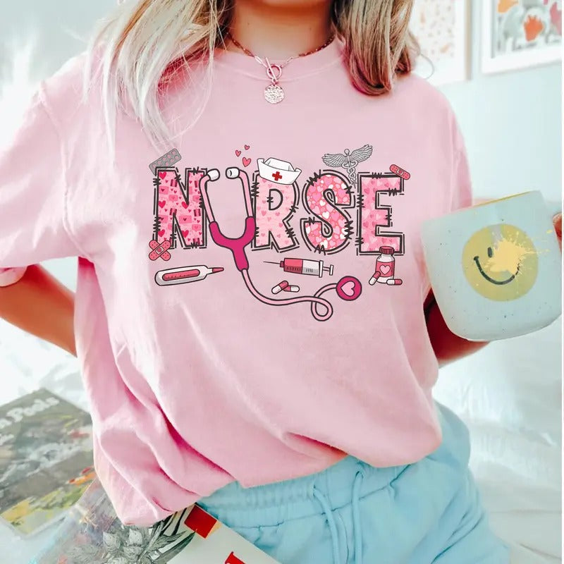 Valentine Nurse T-shirt, Cute Nurse Shirt, Gift for Nurse, Nursing Student Shirt, RN Tee Hoodie, Sweatshirt | DripVista.com