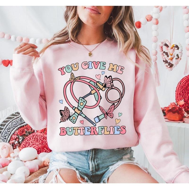 Valentine You Give me Butterflies Shirt, Medical Lab Assistant Tech Valentine Tee, Rn Valentine Shirt, Nursing...