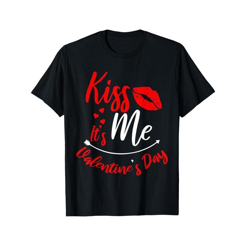 Valentine's Day 'Kiss Me' Cupid Heart Print T-Shirt - 100% Cotton, Breathable & Soft Casual Fit for Men and Women, Perfect Gift, Sizes S-3XL made in usa