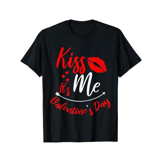 Valentine's Day 'Kiss Me' Cupid Heart Print T-Shirt - 100% Cotton, Breathable & Soft Casual Fit for Men and Women, Perfect Gift, Sizes S-3XL made in usa