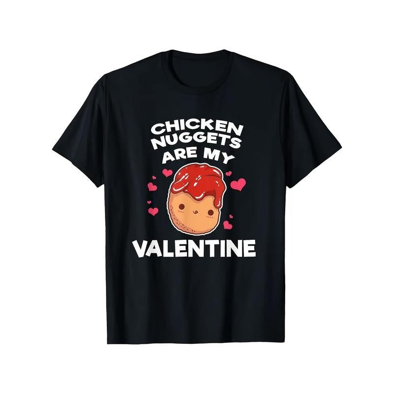 Valentine's Day Chicken Nugget Graphic Tee for Men - Soft Cotton, Casual Fit, Short Sleeve, Round Neck T-Shirt, Humorous made in usa