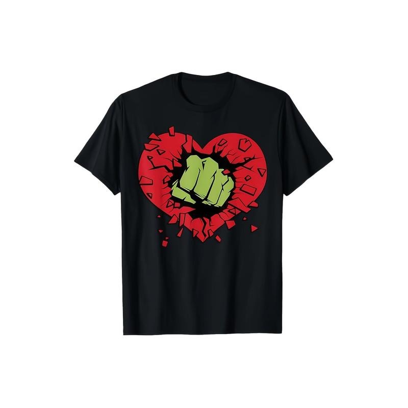 Valentine's Day Heart Print Cotton T-Shirt for Men - Casual, Stretchy & Machine Washable made in usa