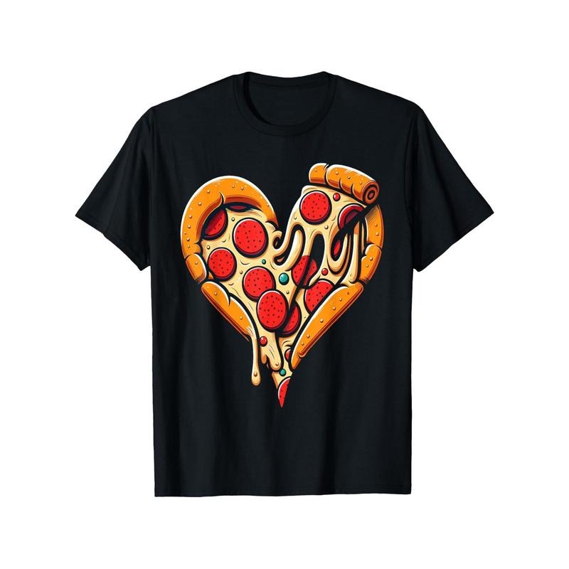 Valentine's Day Pizza Heart Love Tee - 100% Cotton, Moisture-Wicking Casual Summer Shirt for Men, 100% Cotton, Shirt made in usa