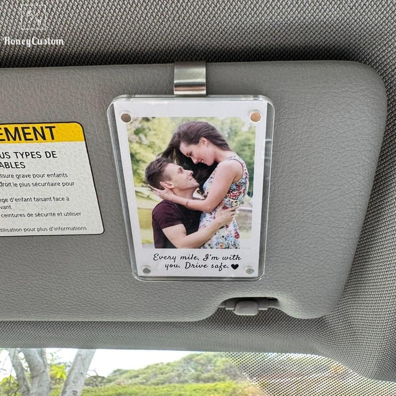 Valentine's Gift for Him - Personalized Car Visor Photo Clip, Romantic Boyfriend Gift, Couples Safe Driving Keepsake, Customizable Car Decor