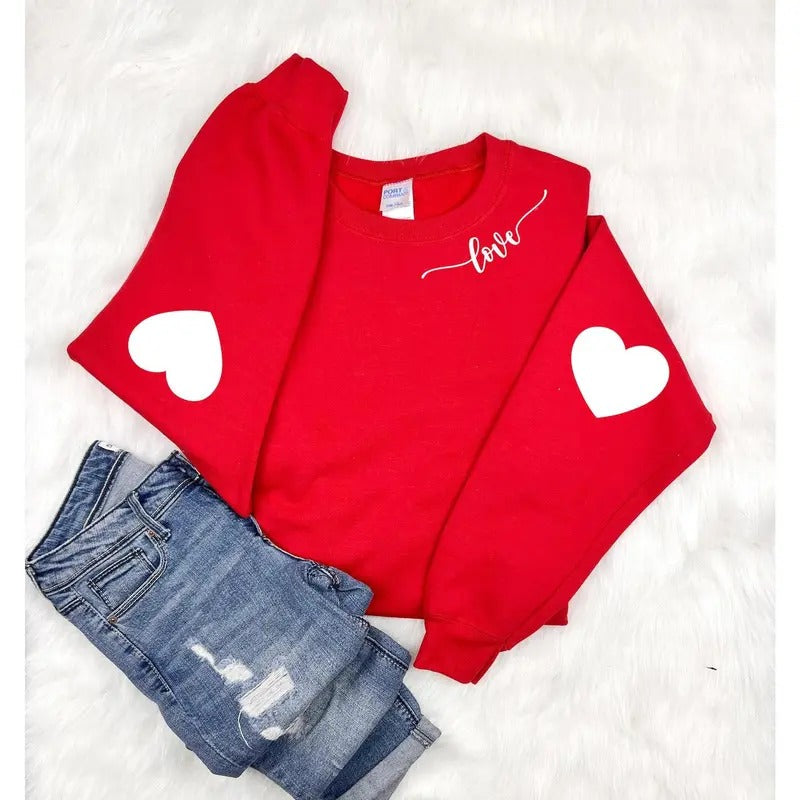 Valentine's Sweatshirt, Heart Elbow Patch, Love Heart Sweatshirt, Heart Arm Patches, Cute Valentine's Sweater, Teacher...