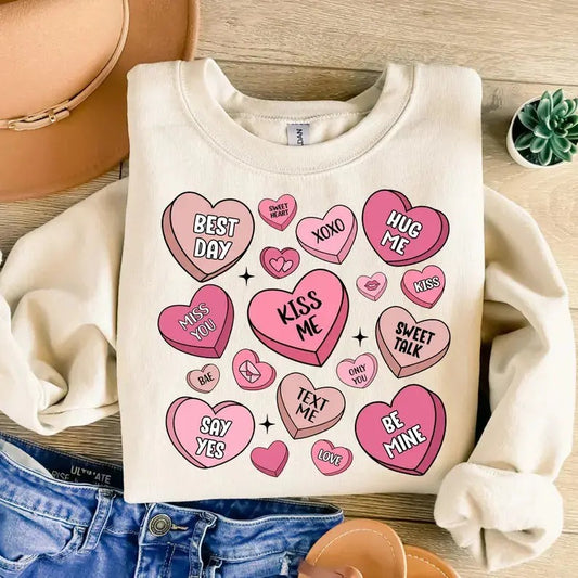 Valentines Candy Hearts Graphic Top