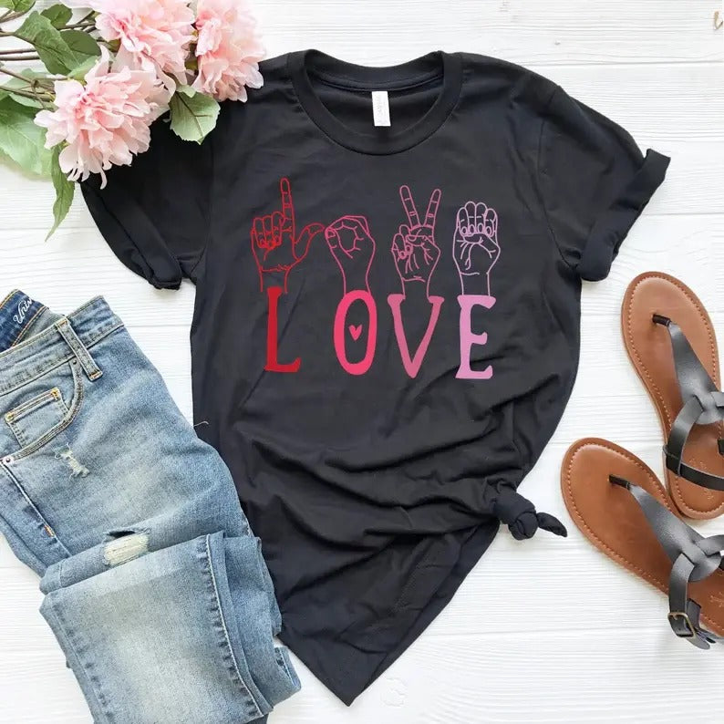 Valentines Day ASL Shirt,Love Shirt Sign Language Sweatshirt, Hoodie, T-Shirt | DripVista.com