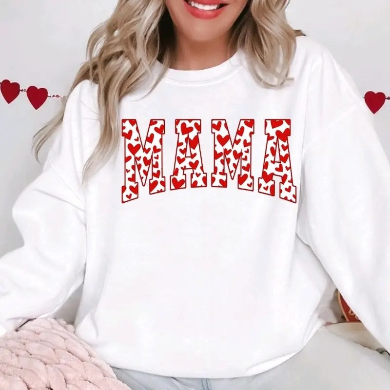 Valentines Day Cute Mama Red Hearts - Sweatshirt T-Shirts, Hoodie | DripVista.com