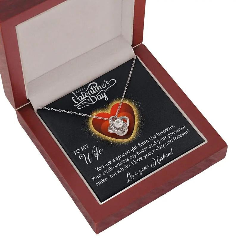 Valentines Day Necklace For My Wife, Love Knot Pendant, Valentine Pendant, Love Necklace With Message Card, Gift For Wife, Necklace With Gift Box, Valentine Gifts, Jewelry Box, Gifts For Valentines Day