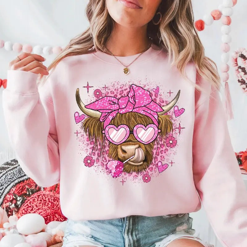 Valentines Day Pink Cow Lover - Sweatshirt T-Shirts, Hoodie | DripVista.com