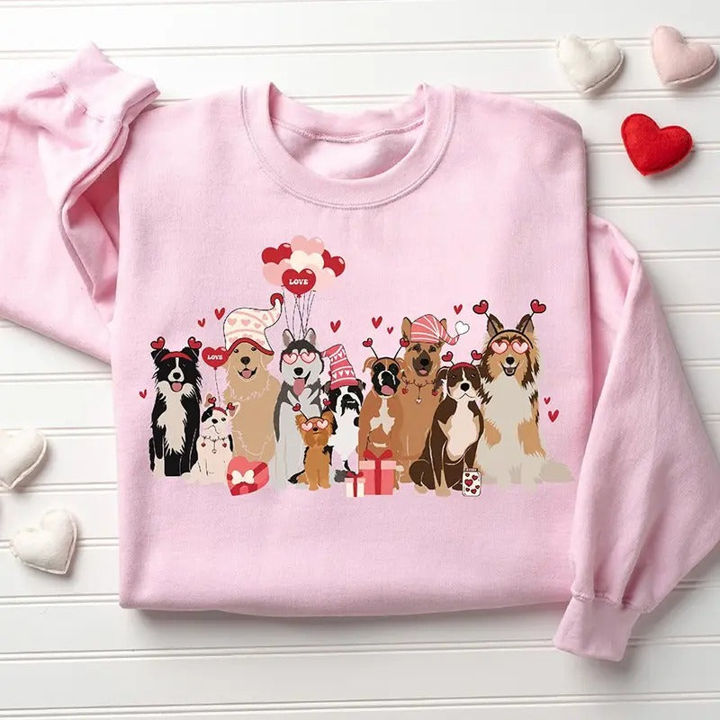 Valentines Dogs Crewneck Sweatshirt, Hoodie, T-shirt | DripVista.com
