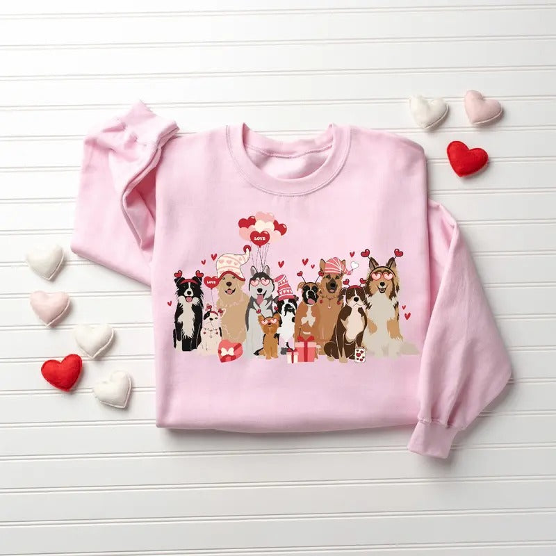 Valentines Dogs Sweatshirt, Dog Lover Sweater, Dogs Valentines Sweatshirt, Valentines Dog Gift For Dog Owner, Cute Gift...