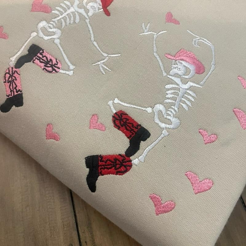 Valentines skelly embroidered sweatshirt or tshirt Hoodie | DripVista.com