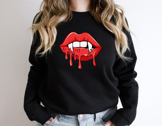 Vampire Lips Sweatshirt, Trendy Vampire Fangs Sweater, Vampire Fan Gift Hoodie For Woman, Halloween Party Sweater, Lips Hoodie For Mom.