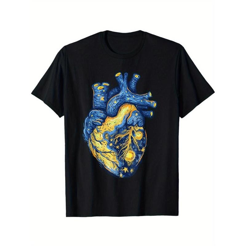 Van Gogh Casual T-shirt Lightsaber brand Night Heart Painting Anatomical Heart T-Shirt Short Sleeve Crewneck Graphic...