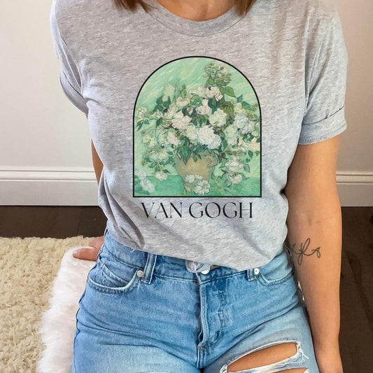 Van Gogh Pink Roses Shirt, Vintage Aesthetic Renaissance Tshirt, Van Gogh Flower Painting Tee, Van Gogh Art T-Shirt, Artist Friend Gift