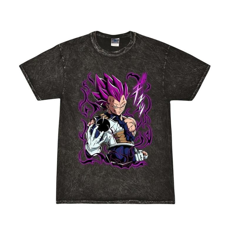 Vegeta Ultra Ego Mineral Wash T-Shirt, Dragon Ball Super Anime Wash T-Shirt, Comfortable Stretch, Moves with You, Trendy Outfits