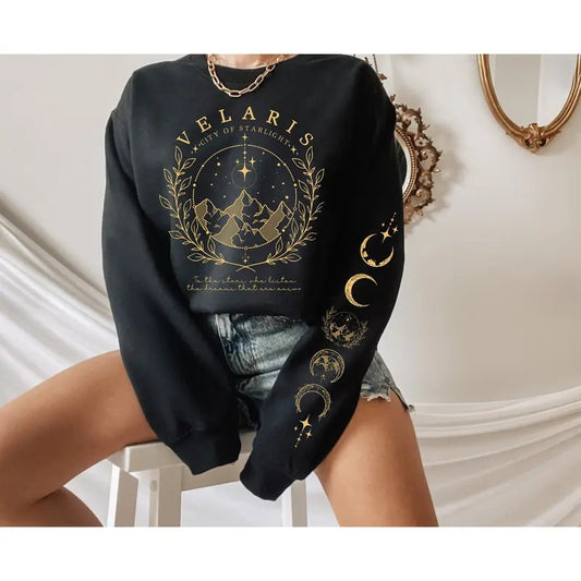 Velaris Sweatshirt, with sleeve print, ACOTAR merch, Sarah J Maas Sweatshirt, City of Starlight sweater, Feyres Tattoo, Feyre, Rhysand Sweatshirt