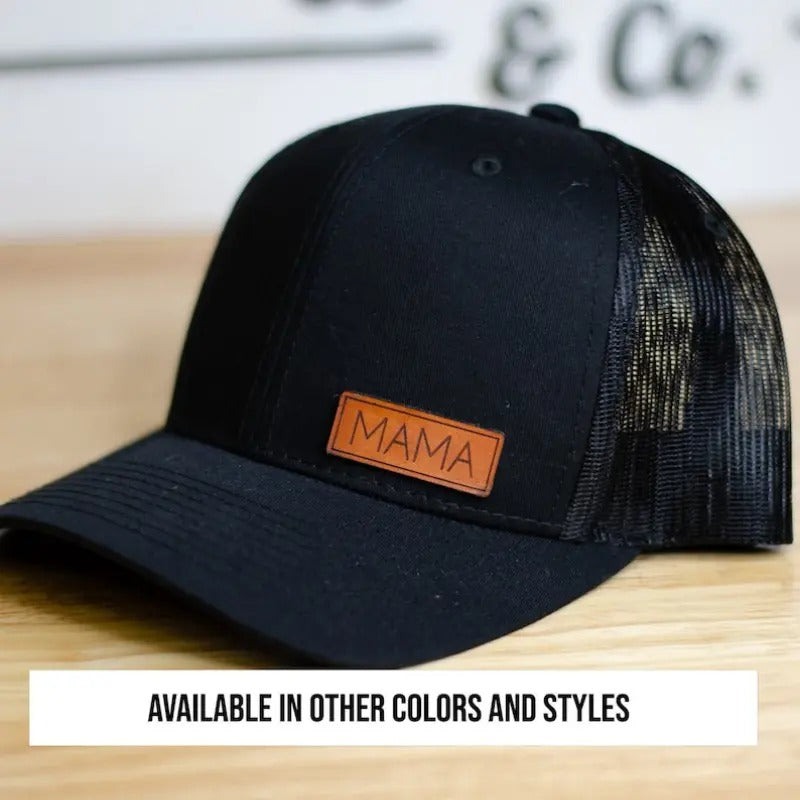 Minimalist Mama Hat/Leather Patch Hat/Mom Hat/Mothers Day/Gift/Richardson Trucker Hat/Laser Engraved/Veteran Owned...