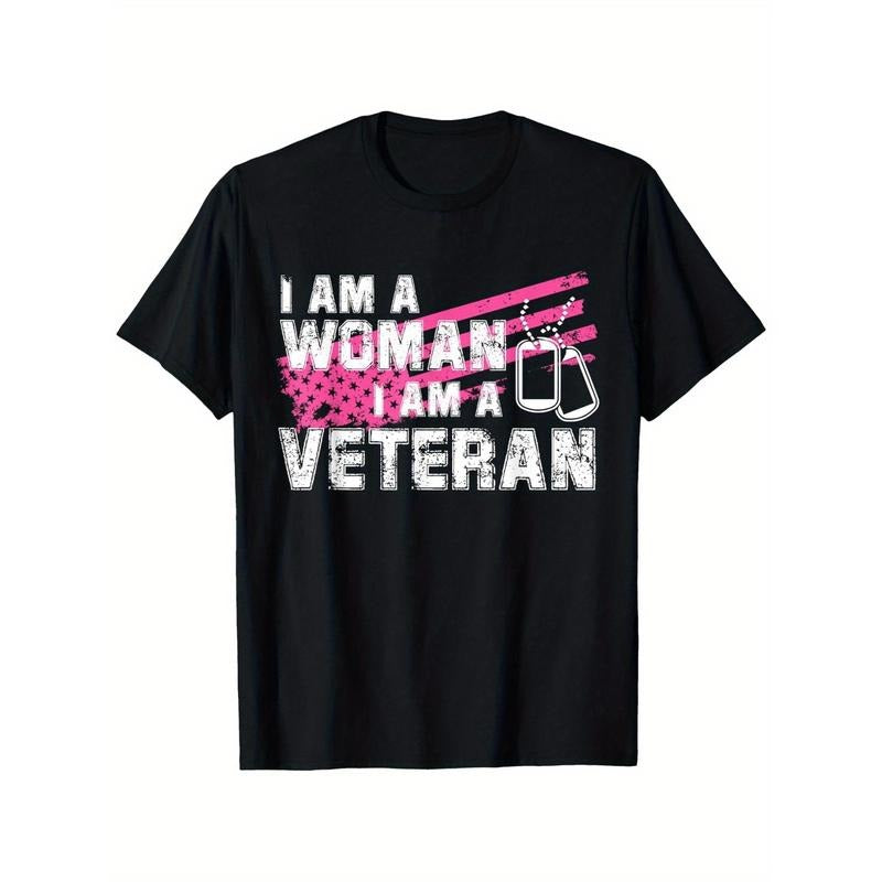 Veteran USA Flag Veterans Day Memorial Military T-Shirt Vibrant Printed Crew Neck Casual Memorial Day T-Shirt - 180g...