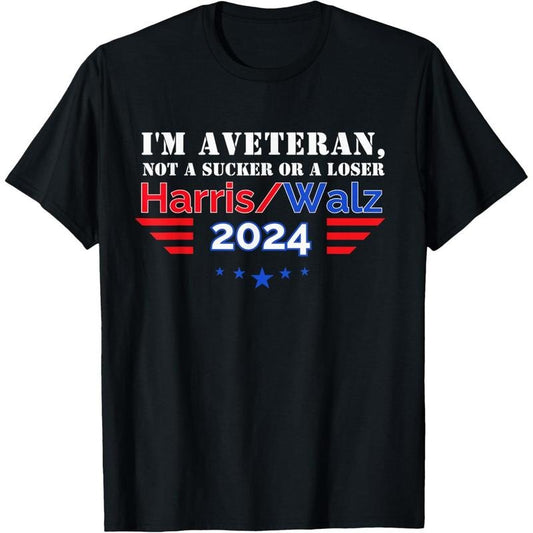 Veteran for Harris Walz for President 2024 T-Shirt made in usa