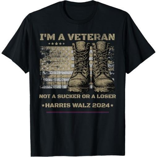 Veterans for Kamala Harris Tim Walz 2024 Election USA Flag T-Shirt white