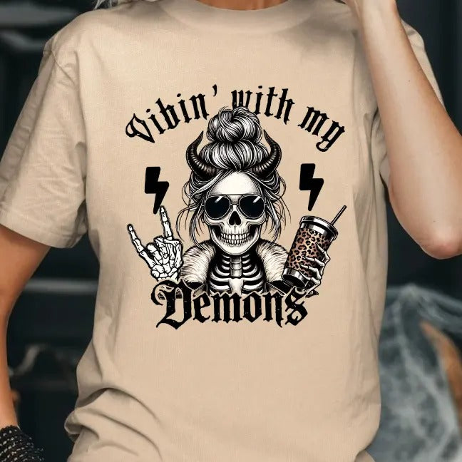 Vibin with my Demons Coffee Skeleton T-shirt Hoodie, Sweatshirt | DripVista.com