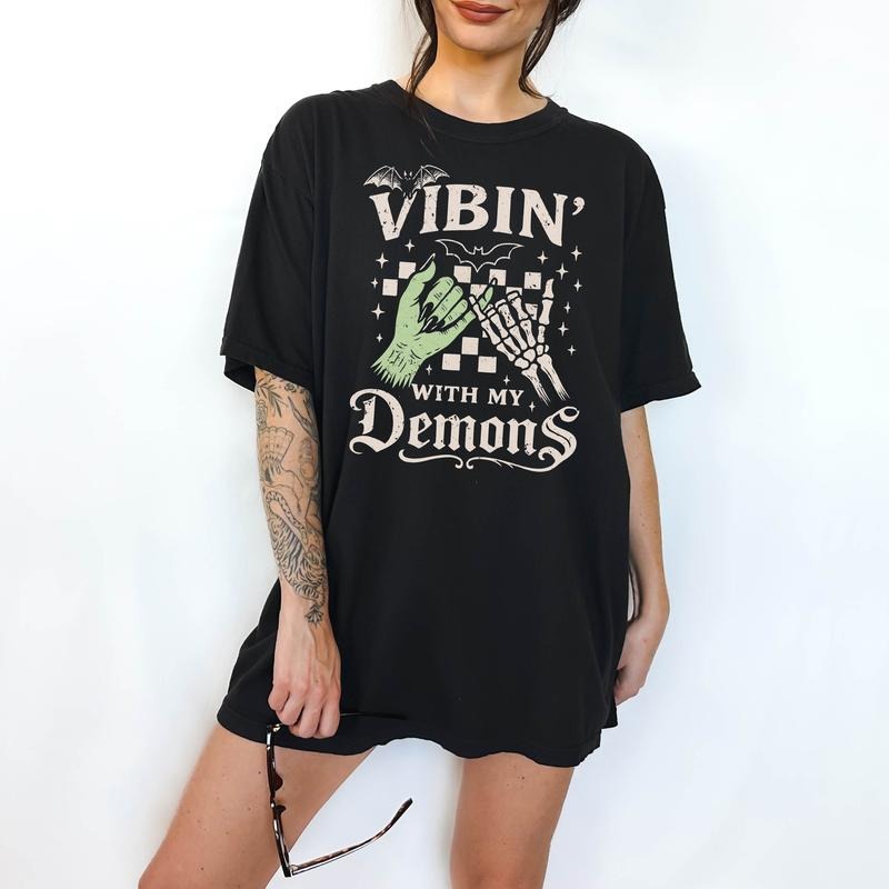 Vibing with My Demons- T-Shirt , Unisex Sizing, Funny Tee, Comfortable Shirt,  Hallowen Theme