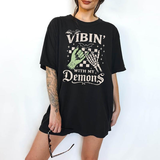 Vibing with My Demons- T-Shirt , Unisex Sizing, Funny Tee, Comfortable Shirt,  Hallowen Theme