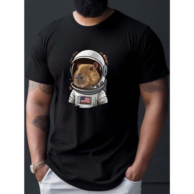 Vibrant Capybara Print Short Sleeve T-Shirt - Men's Stylish Round Neck Tee for Daily Wear - Summer & Spring Trendy Top with Casual Comfort Made in USA