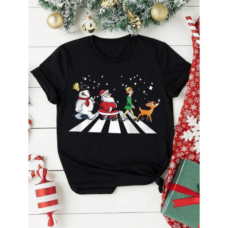 Vibrant Christmas Graphic Print T-Shirt For Women - Short Sleeve Crew Neck Casual Top - FOG, Breathable, Lightweight...