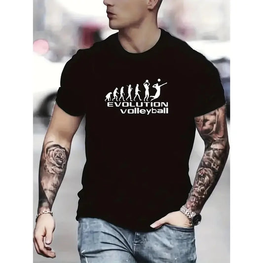Vibrant Evolution Volleyball Pattern Graphic Tee - Soft, Breathable, Comfy Chic Mens T-Shirt for Summer Outdoor Activities - Perfect Gift for Men, Tops for Men, Mens Clothing Made in USA