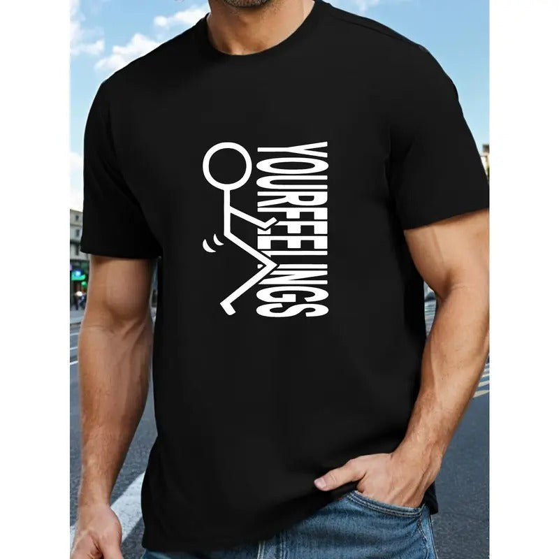 Vibrant Feelings Stick Figure Tee - Breathable, Comfy, Regular Fit, Crew Neck, Short Sleeve, Simple Style T-Shirt for Men - Perfect for Spring, Summer, Holiday, Leisure, Vacation, and as a Gift Made in USA
