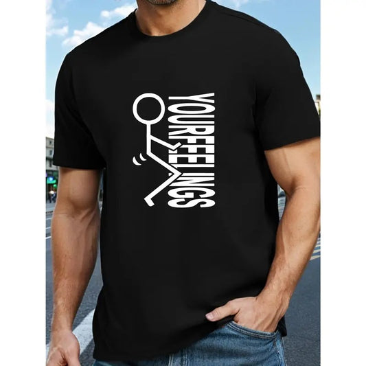 Vibrant Feelings Stick Figure Tee - Breathable, Comfy, Regular Fit, Crew Neck, Short Sleeve, Simple Style T-Shirt for Men - Perfect for Spring, Summer, Holiday, Leisure, Vacation, and as a Gift Made in USA