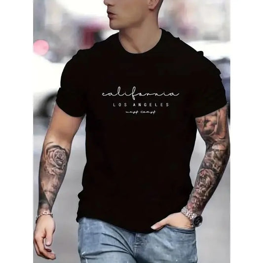 Vibrant Los Angeles Graphic Tee - Men's Casual Summer T-Shirt - Comfortable Crew Neck Short Sleeve Top for Daily Wear, Stylish Fashion EssentialMade in USA