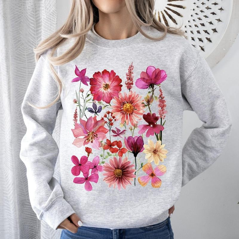 Vibrant Pressed Flower Sweatshirt T-Shirts, Hoodie | DripVista.com