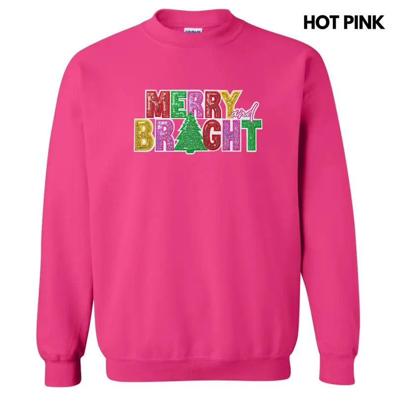 Vibrant Sequin Merry & Bright Patch Sweatshirt T-Shirts, Hoodie | DripVista.com