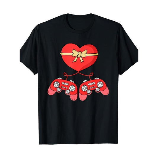 Video game controller Heart Valentine's Day Cool gamer 100% cotton T-shirt Made in USA
