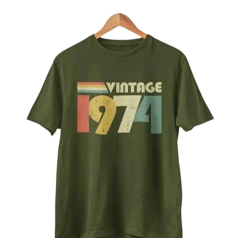 Vintage 1974 50th Birthday T Shirt, 2024 retro fiftieth gift ideas, unique 50th gifts, present for 50th Top Garment Casual Classic