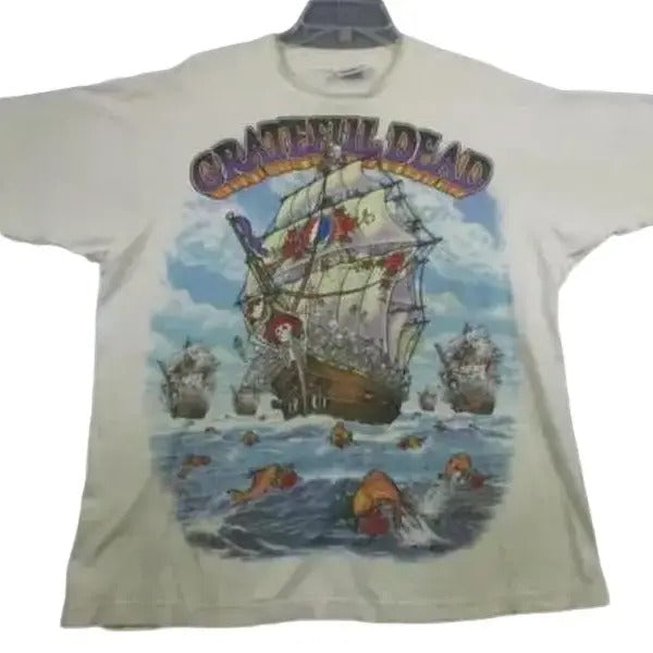 Vintage 1993 Grateful Dead Ship Of Fools Shirt Liquid Blue XL Single Stitch USA Cotton Menswear T-Shirt Top