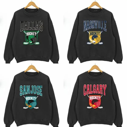 Vintage 90s All Team Hockey Sweatshirt, Crewneck Hockey Sweatshirt, Jersey Hockey Gift For Man And Woman