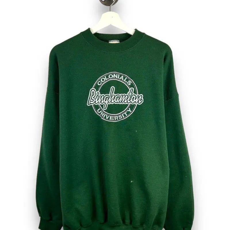 Vintage 90s Binghamton Colonials Embroidered Spell Out NCAA Sweatshirt Size XL