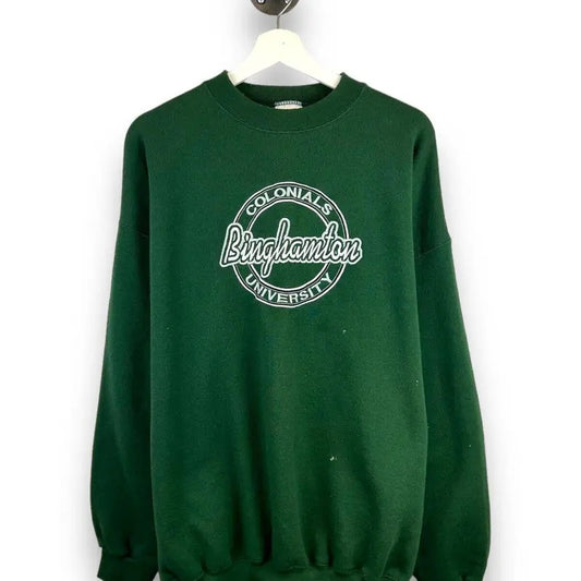 Vintage 90s Binghamton Colonials Embroidered Spell Out NCAA Sweatshirt Size XL