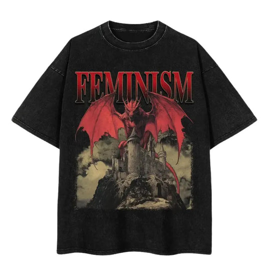Vintage 90s Feminism Dragon Fantasy T-Shirt, Retro Dragon Shirt, Feminism Long Sleeve, Dragon Graphic Hoodie, Meme Shirt, Movie Washed Shirt