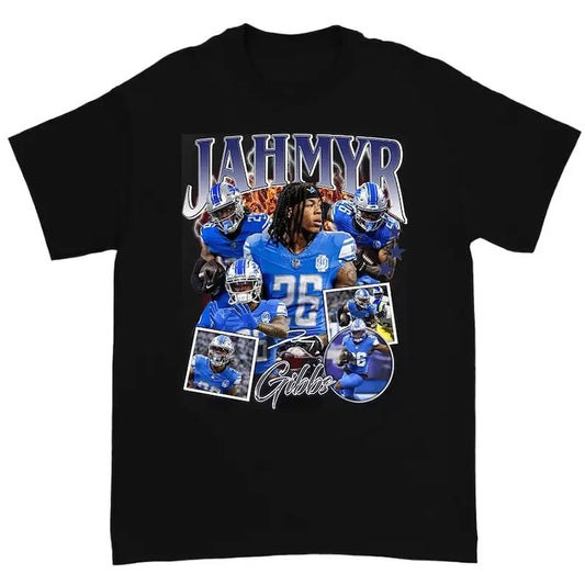Vintage 90s Graphic Jahmyr Gibbs T-Shirt - Retro American Football Unisex T-Shirt, Graphic Tee Football Streetwear Cotton Unisex Short Sleeve Shirt, Apparel for Game Day, Perfect Gift for Football Fans